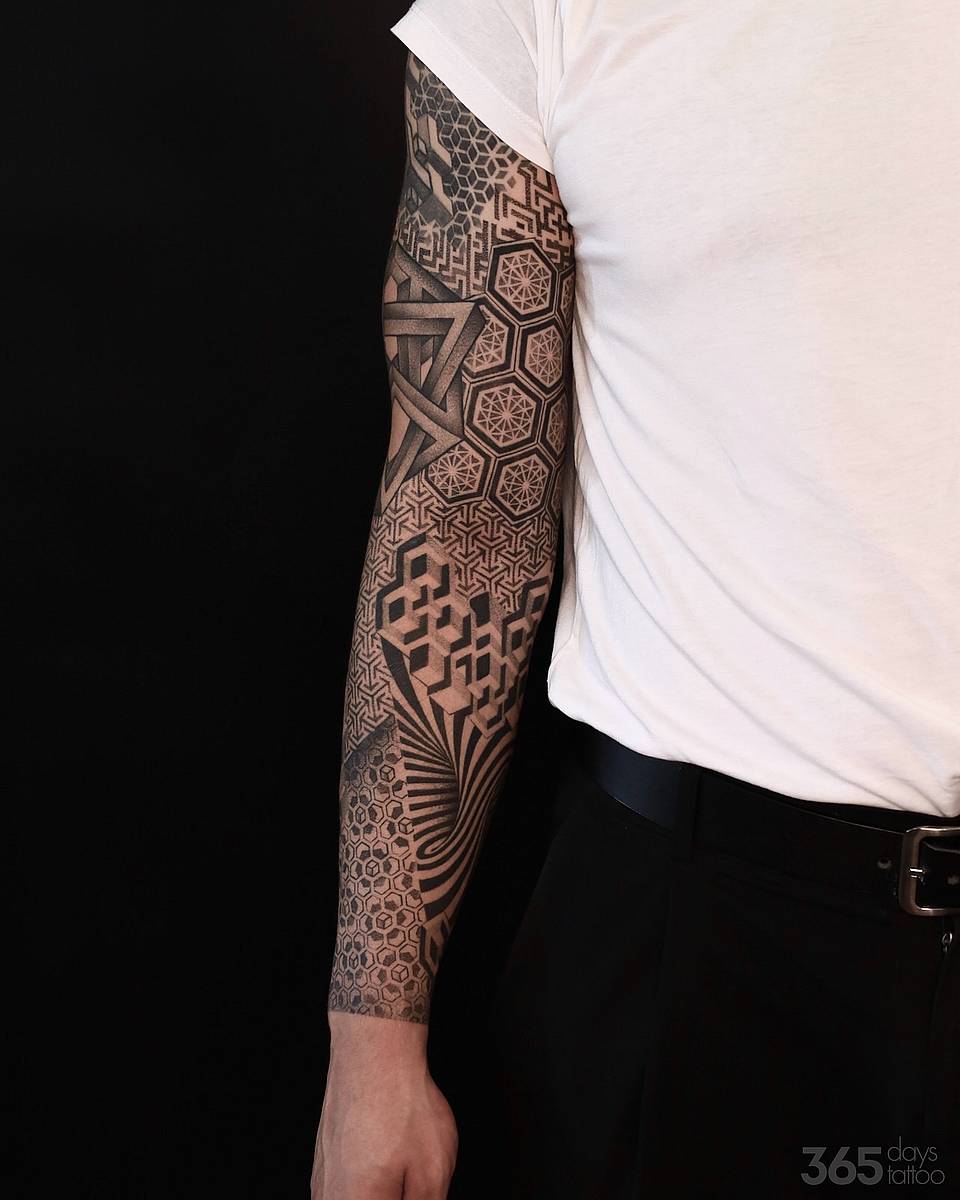 Interwoven Geometric Blackwork Sleeve