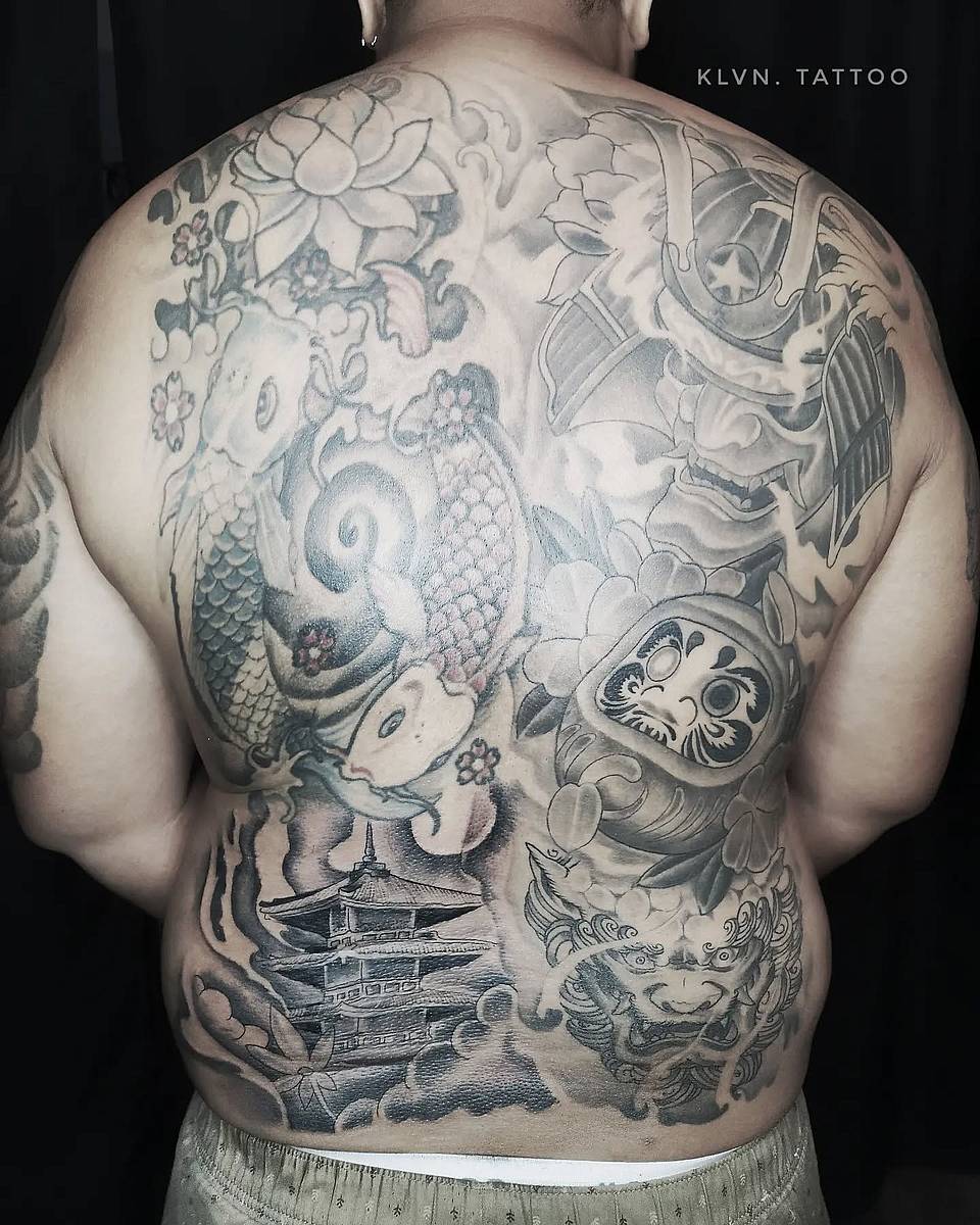 Japanese Backpiece — Koi, Daruma & Oni