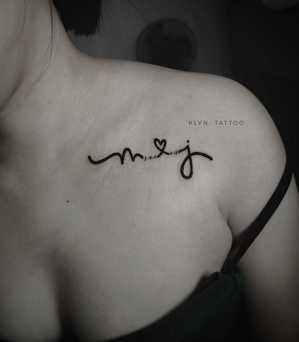 Joined Initials with Heart & Dates