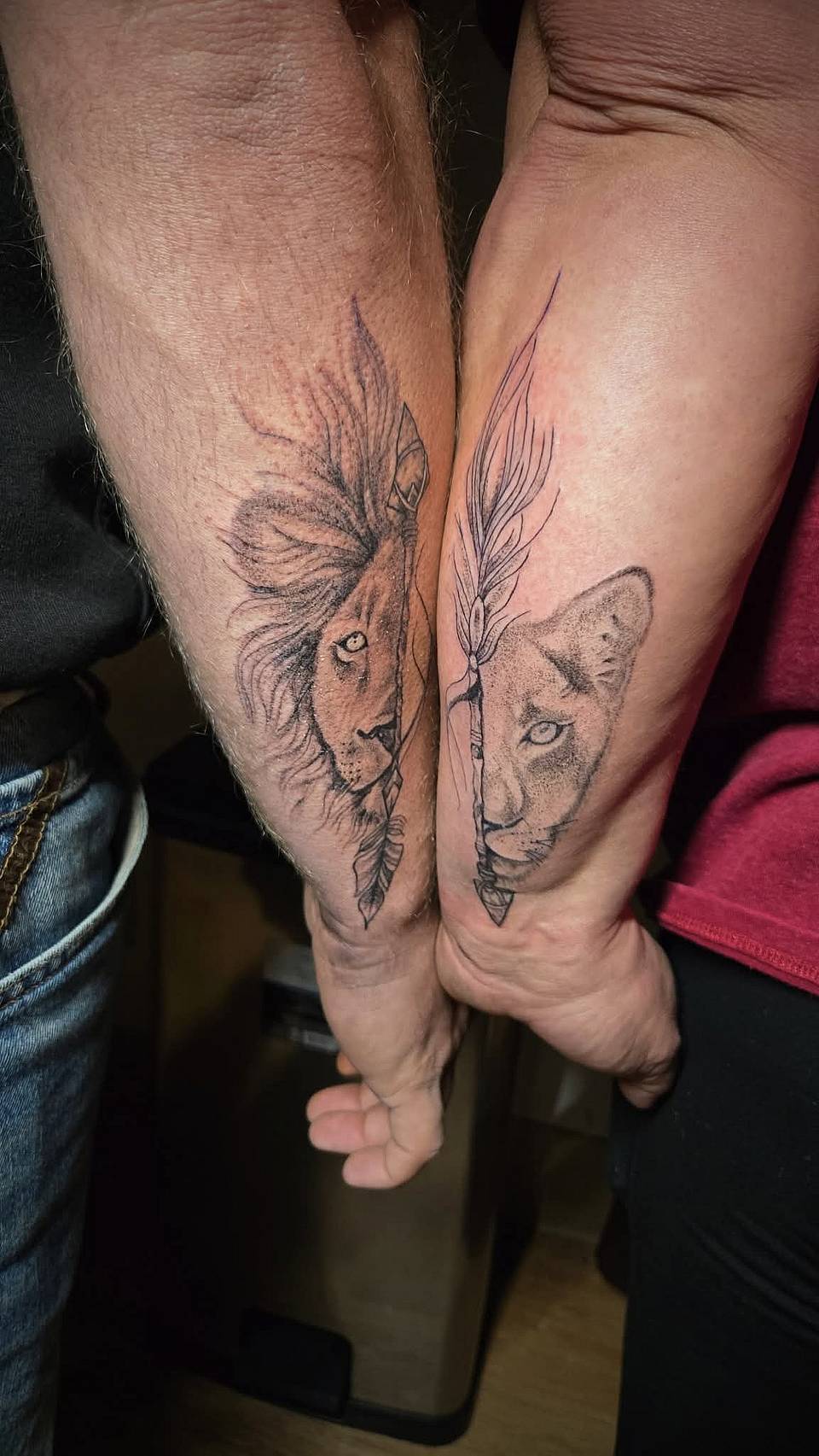 King & Queen Lion Matching Forearm Tattoos