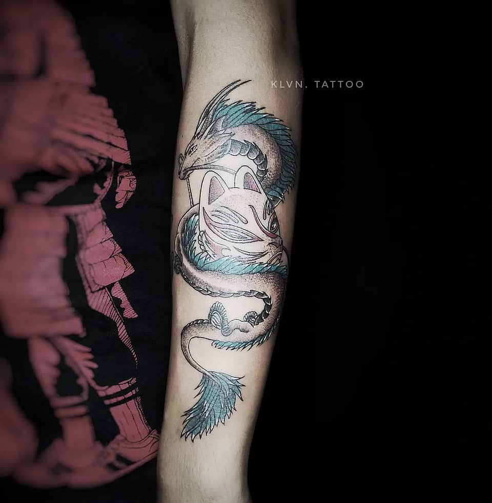 Kitsune and Eastern Dragon Embrace