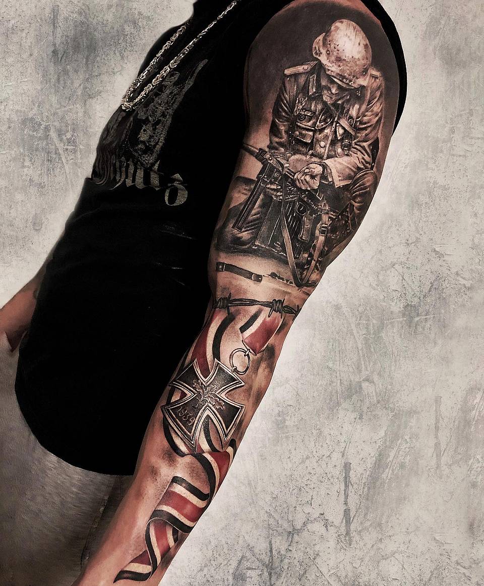 Kneeling Soldier and Iron Cross Sleeve