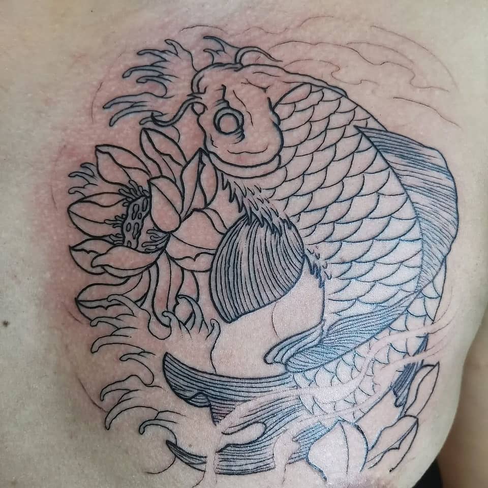 Koi and Lotus Linework
