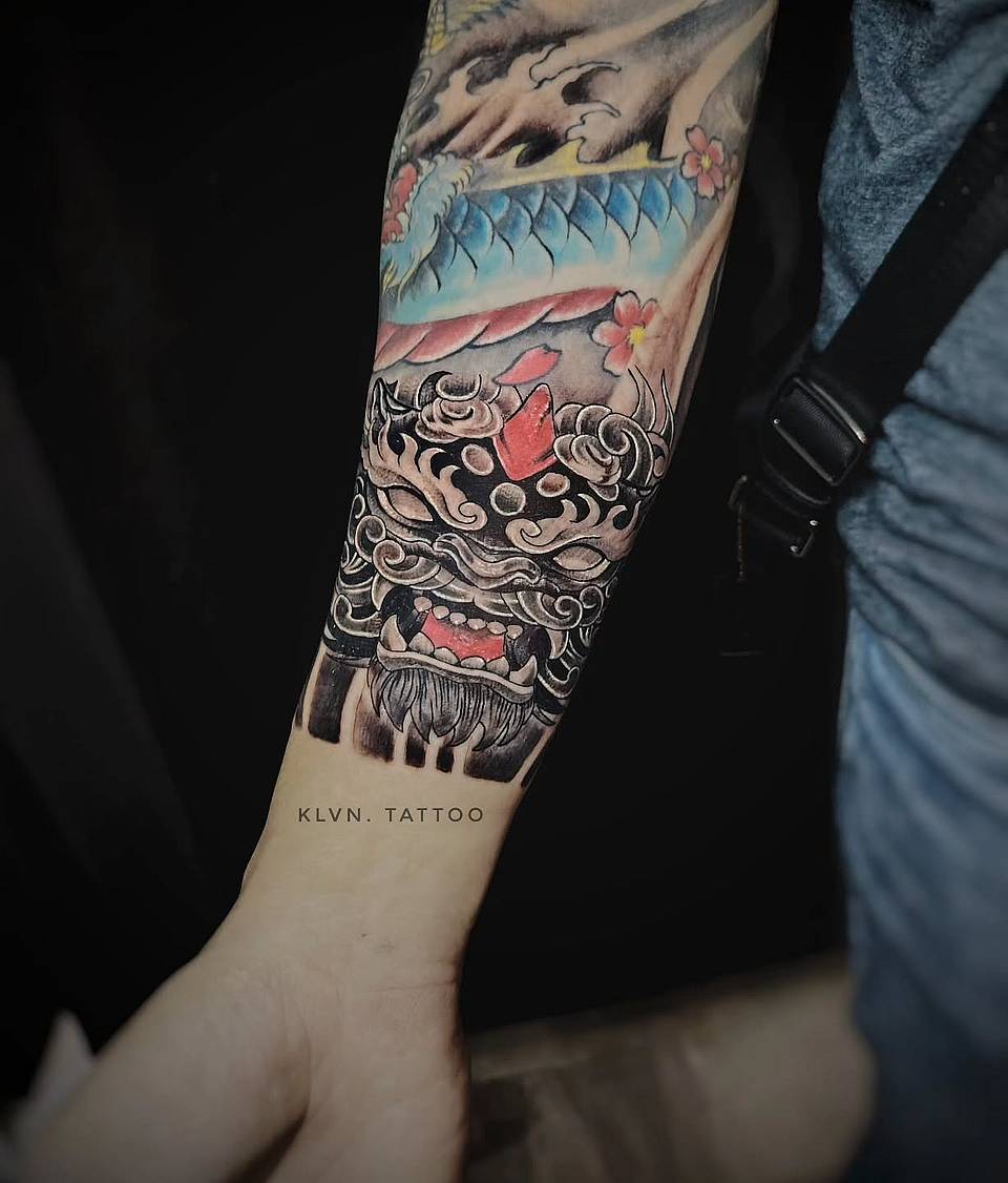 Komainu Guardian with Koi & Sakura