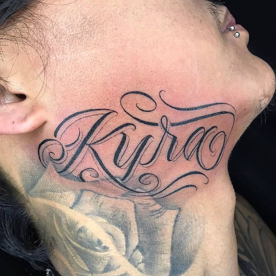 Kyra Script Neck Tattoo