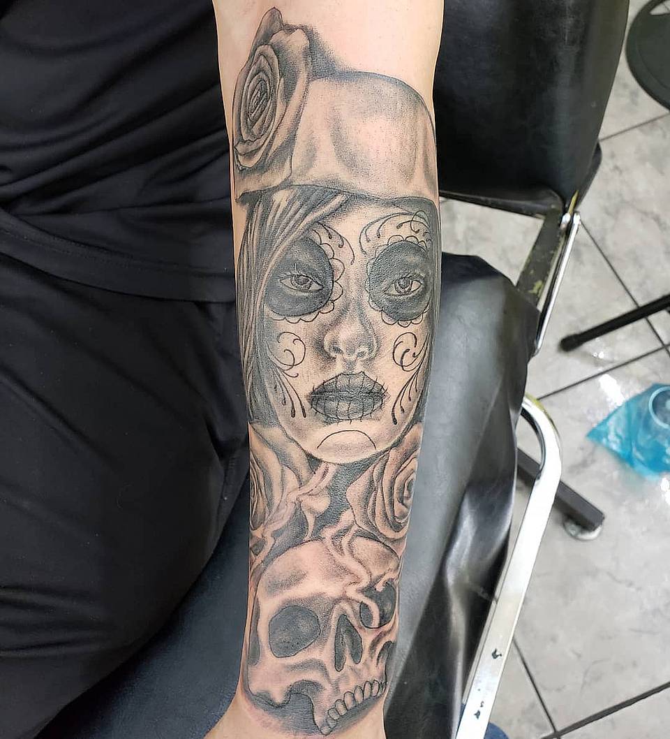 La Catrina Roses and Skull Forearm