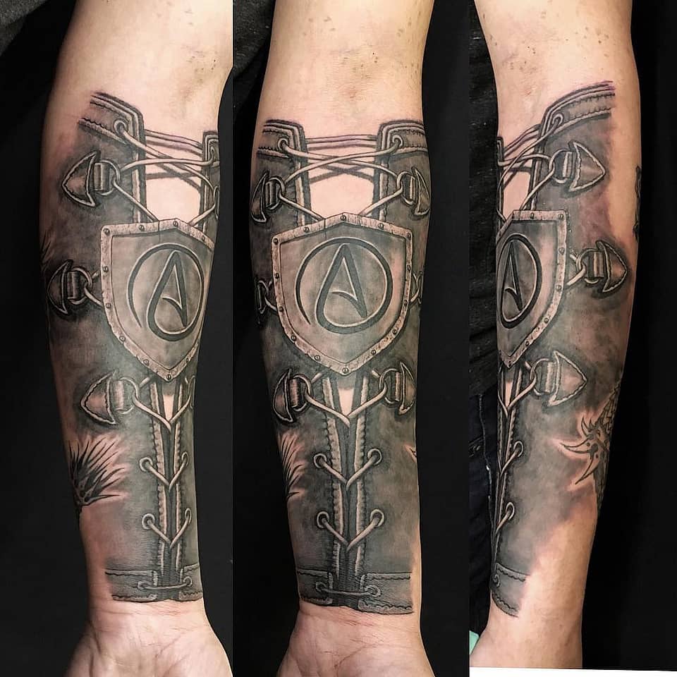 Laced Shield Bracer with Circled A
