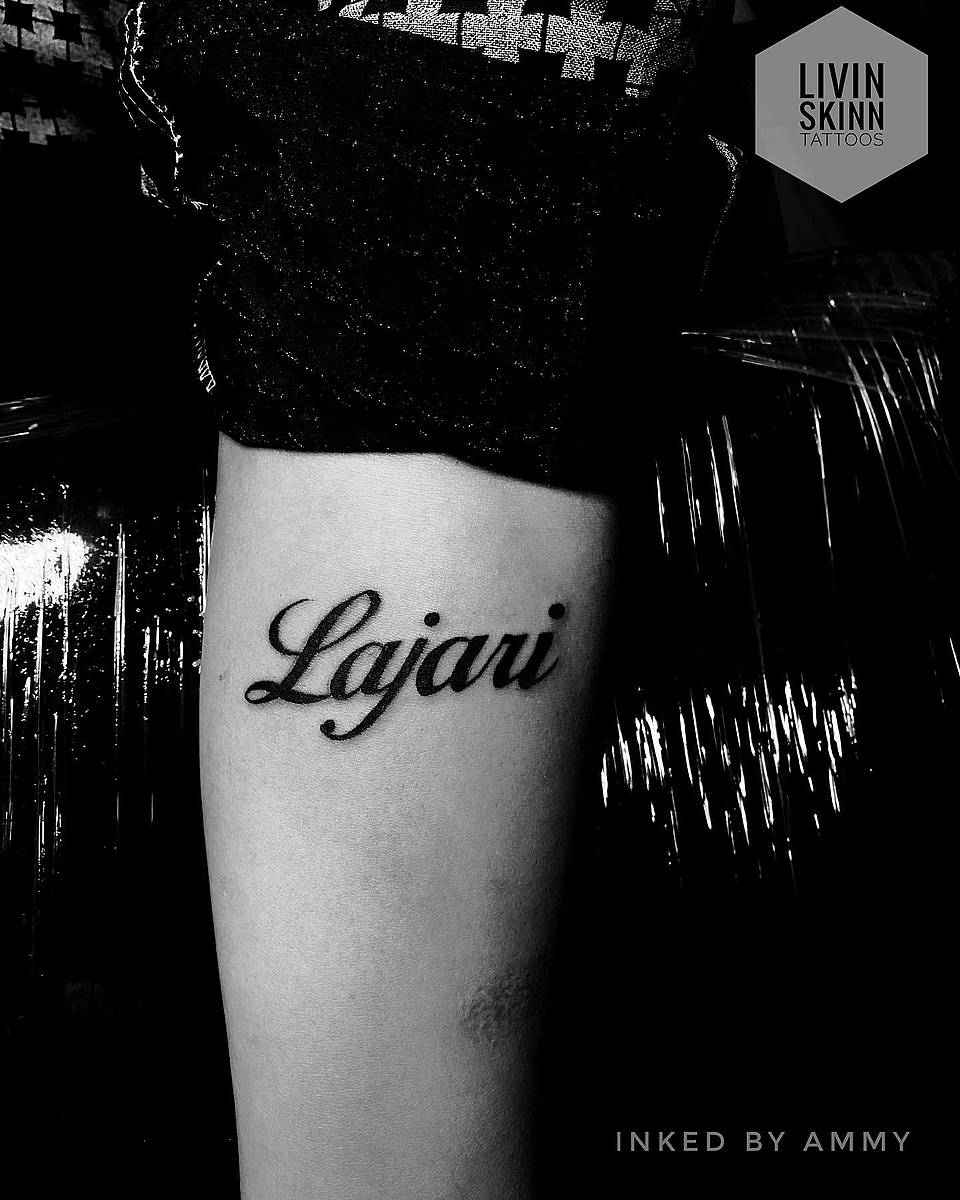 Lajari Script Name Tattoo