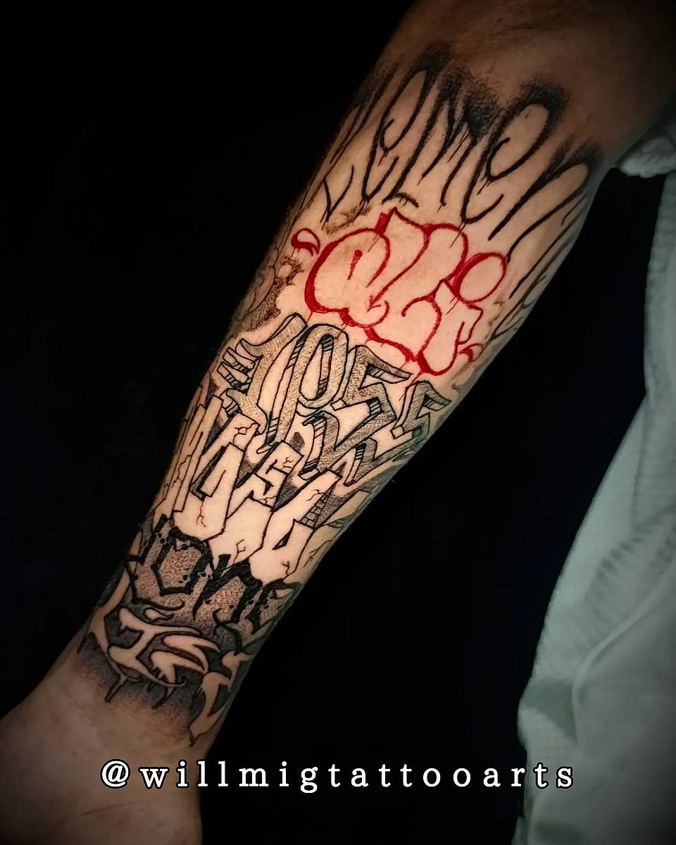 Layered Graffiti Lettering Forearm Piece