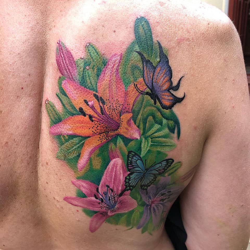 Lily and Butterfly Shoulder Bouquet