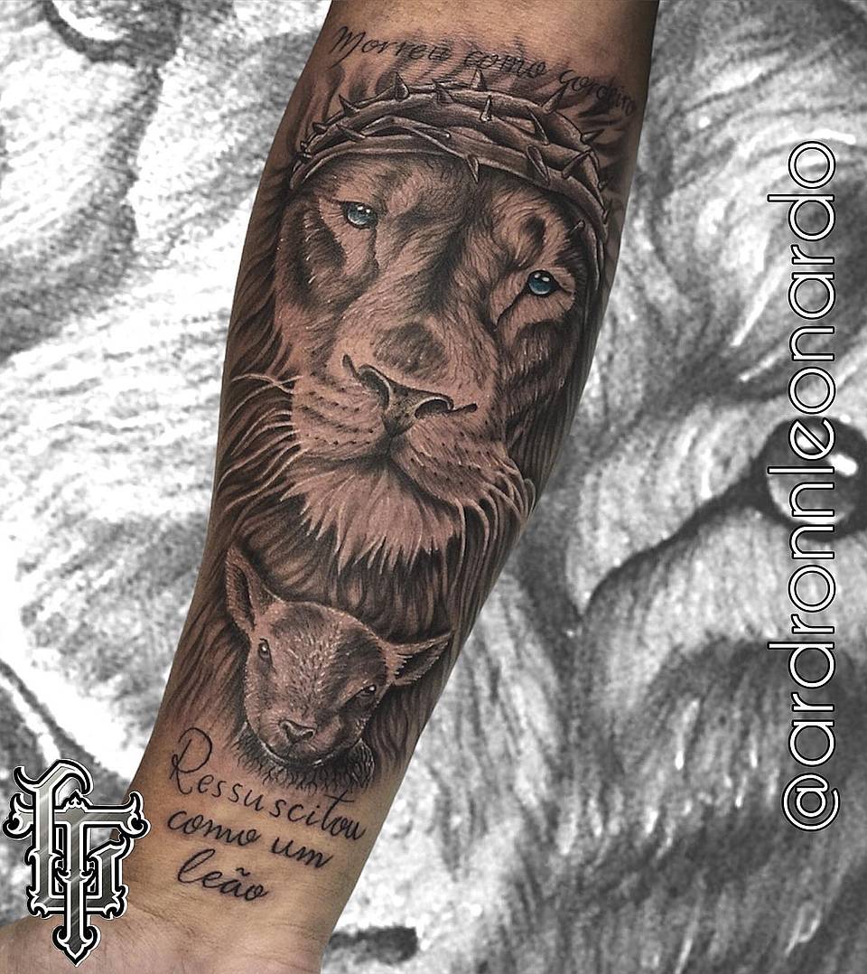 Lion and Lamb with Crown of Thorns