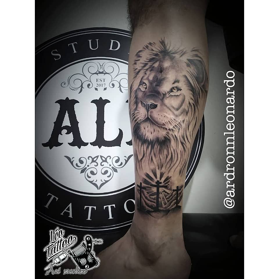 Lion of Judah with Three Crosses