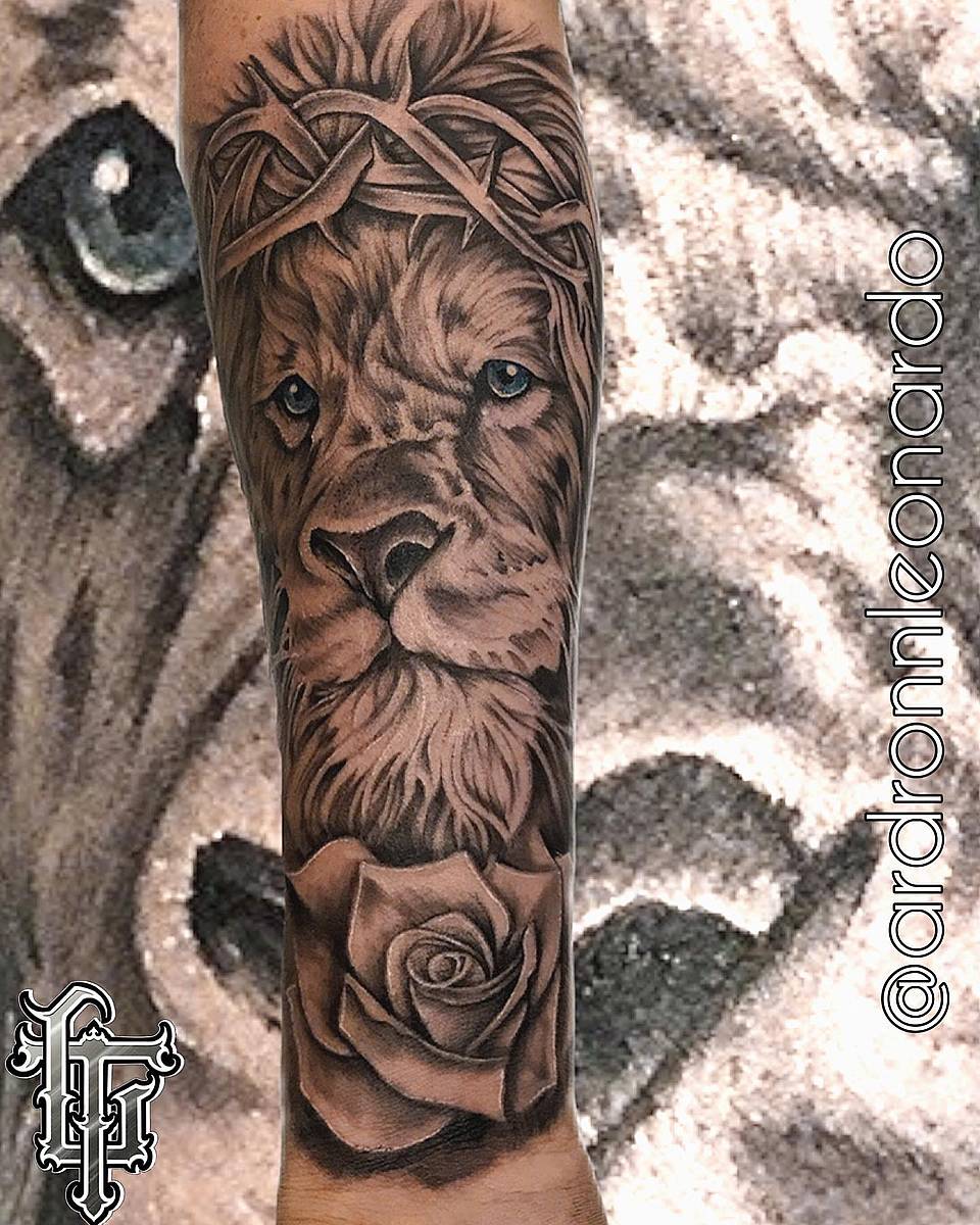 Lion with Crown of Thorns and Rose