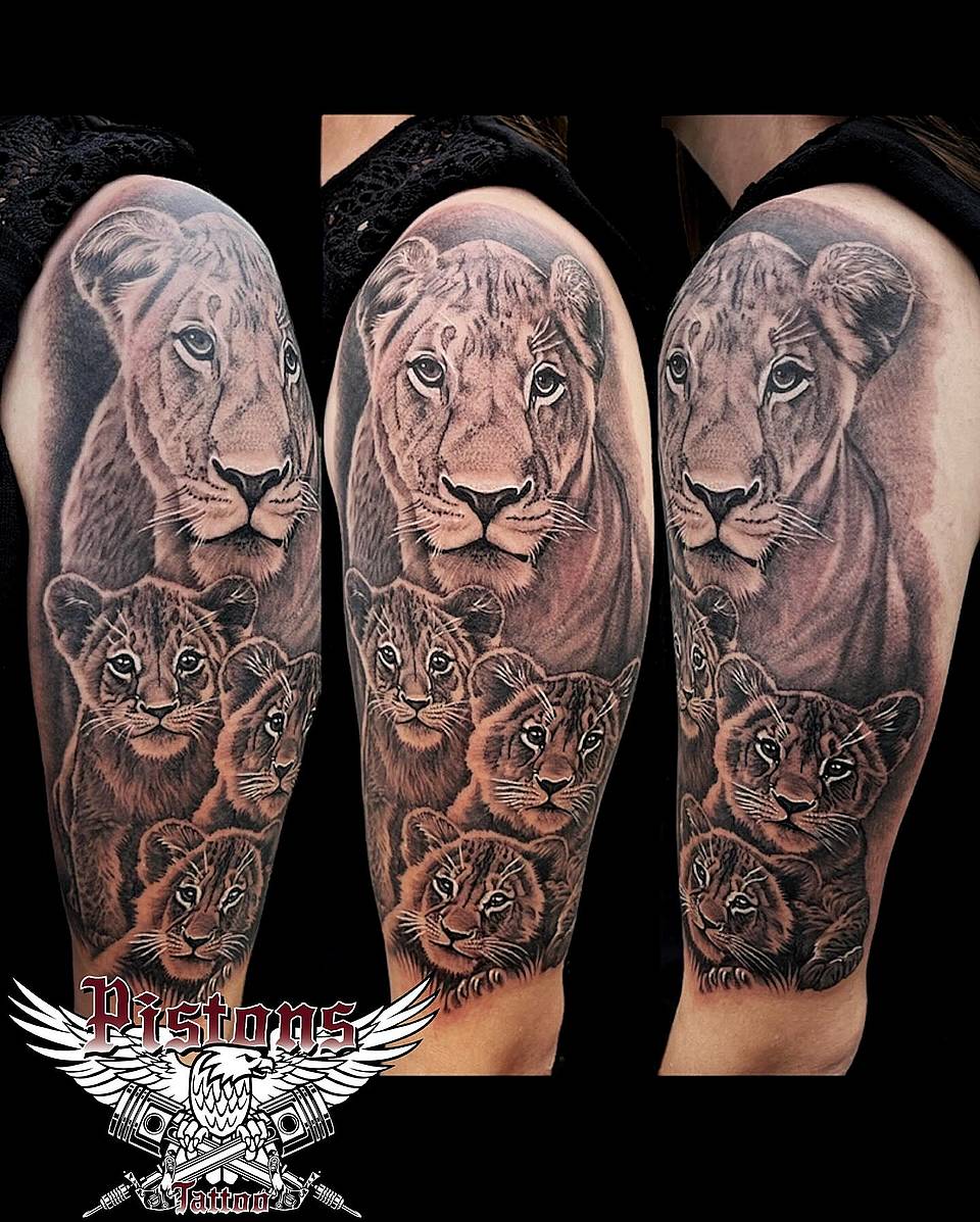 Lioness and Cubs Realistic Half Sleeve