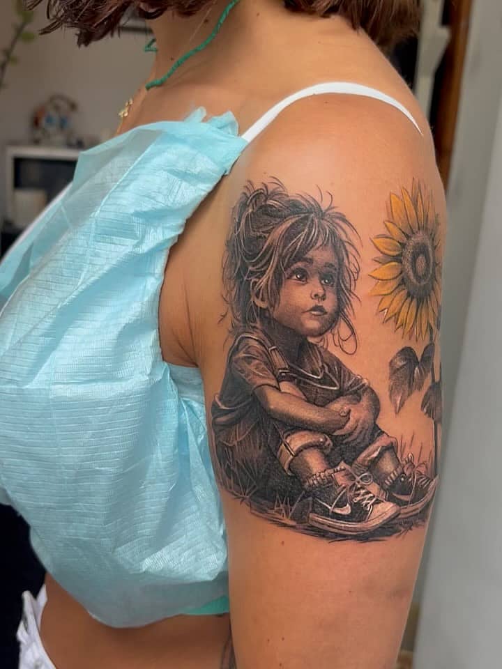 Little Girl and Sunflower Portrait