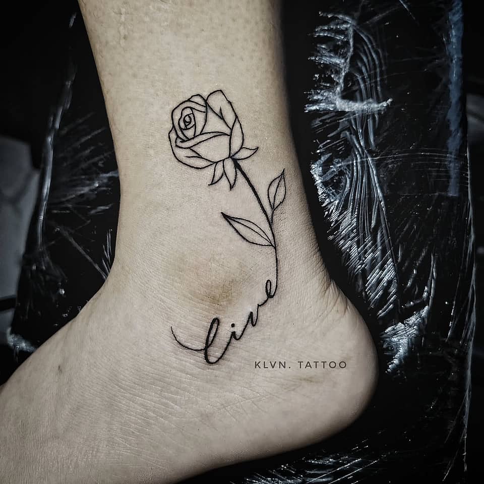 Live Rose Fine-Line Tattoo