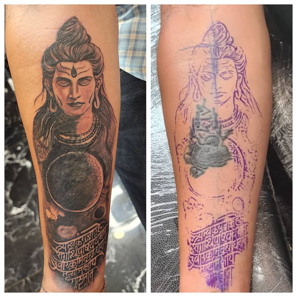 Lord Shiva with Moon and Sanskrit Mantra