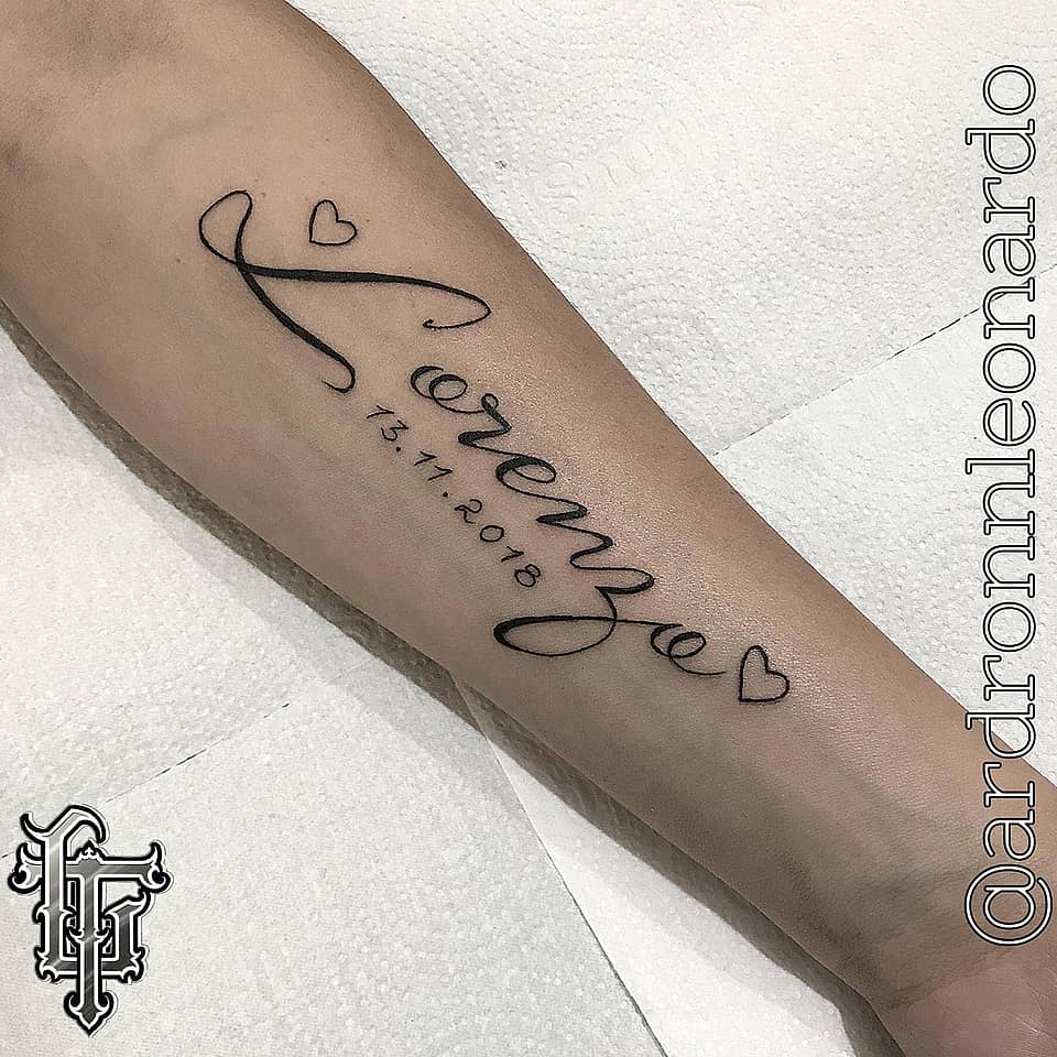 Lorenzo Cursive Name with Date and Hearts