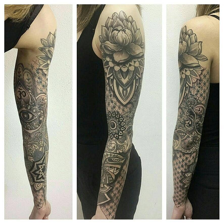 Lotus Mandala Blackwork Sleeve