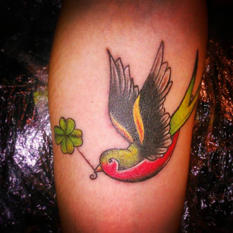 Lucky Swallow with Four-Leaf Clover