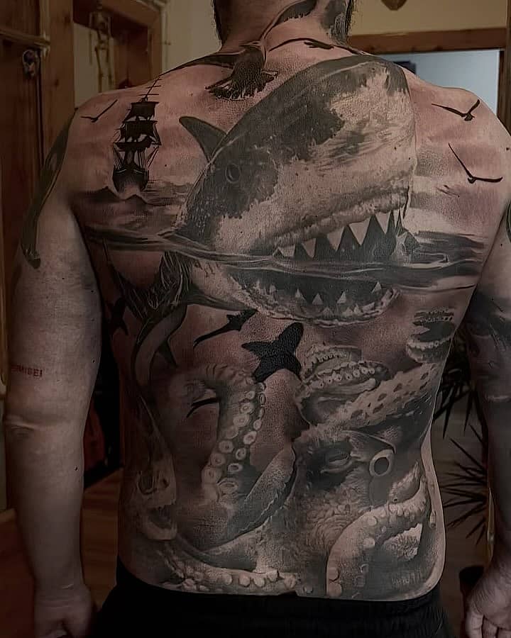 Maelstrom: Shark and Octopus Backpiece
