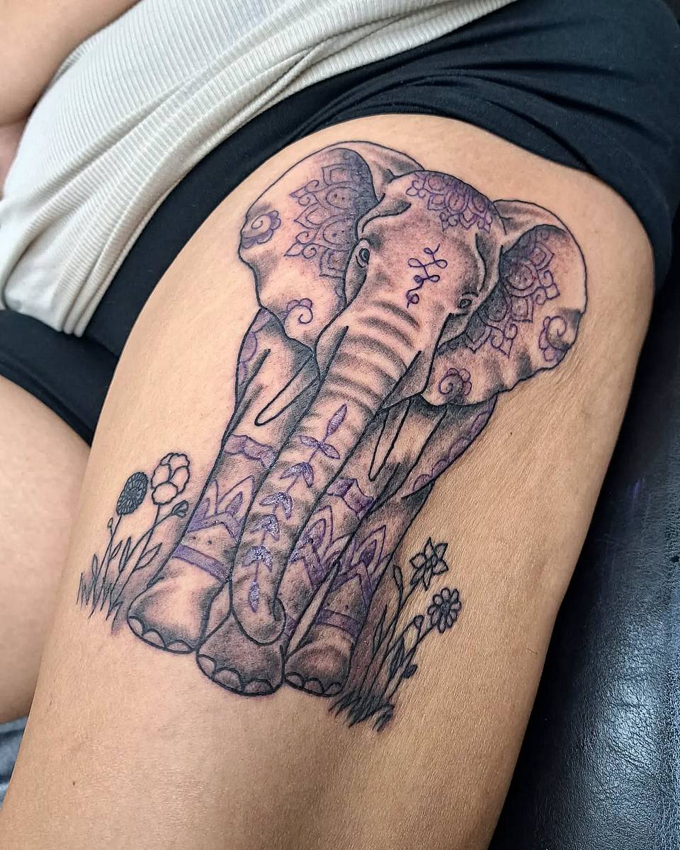Mandala Elephant Among Wildflowers