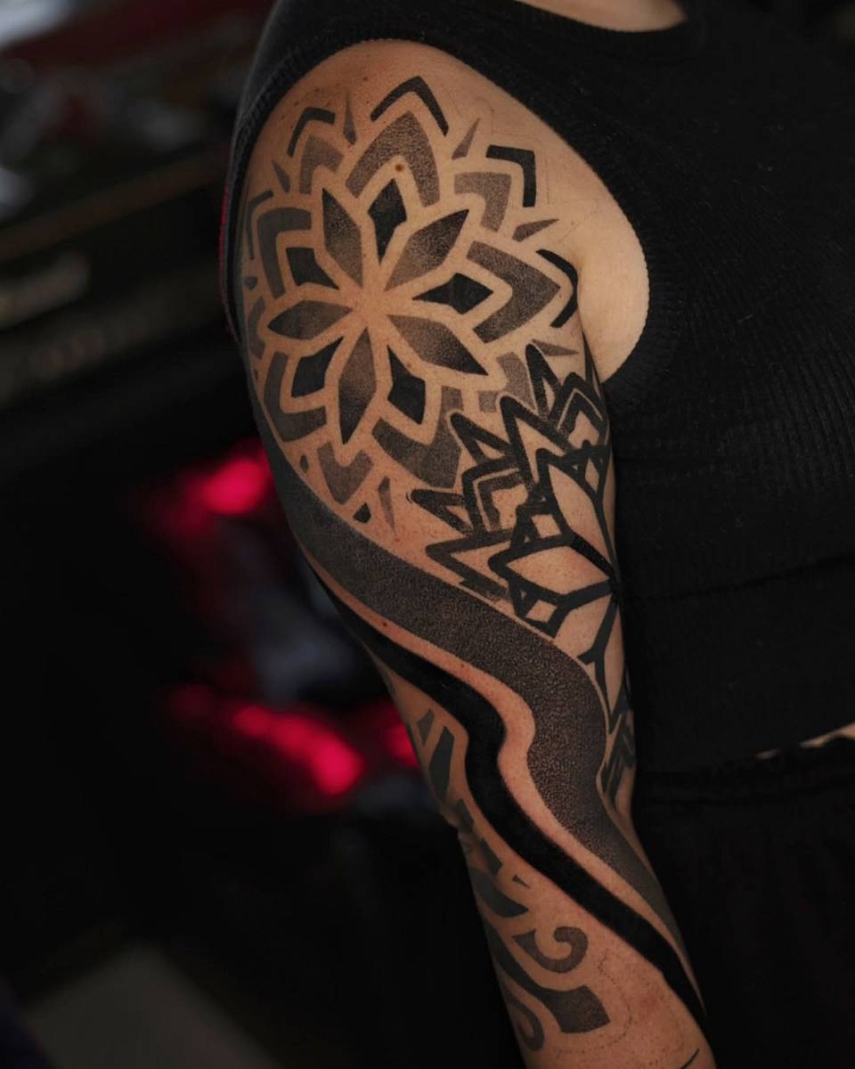 Mandala Flow Blackwork Half-Sleeve