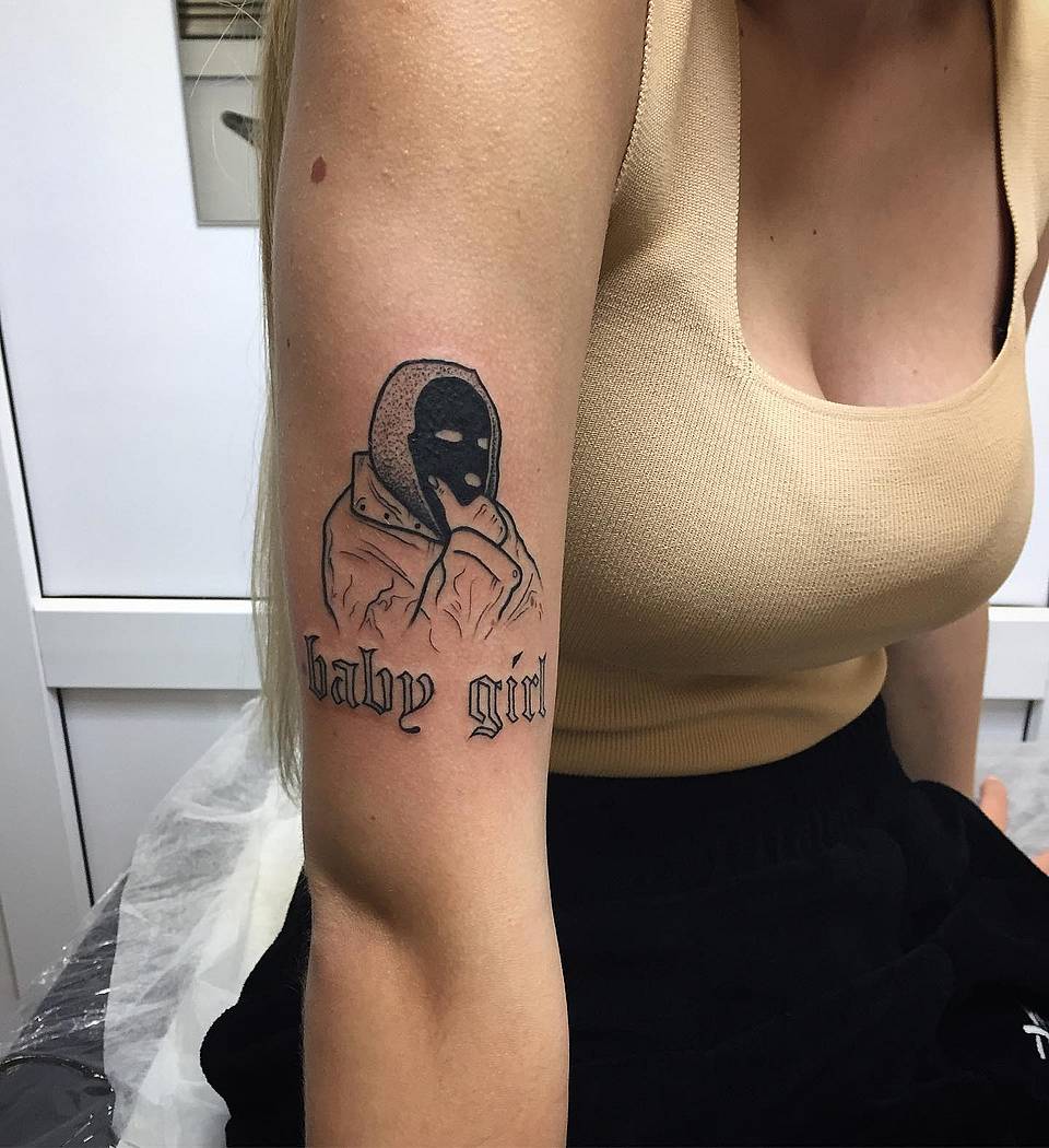 Masked Hood with 'baby girl' Script