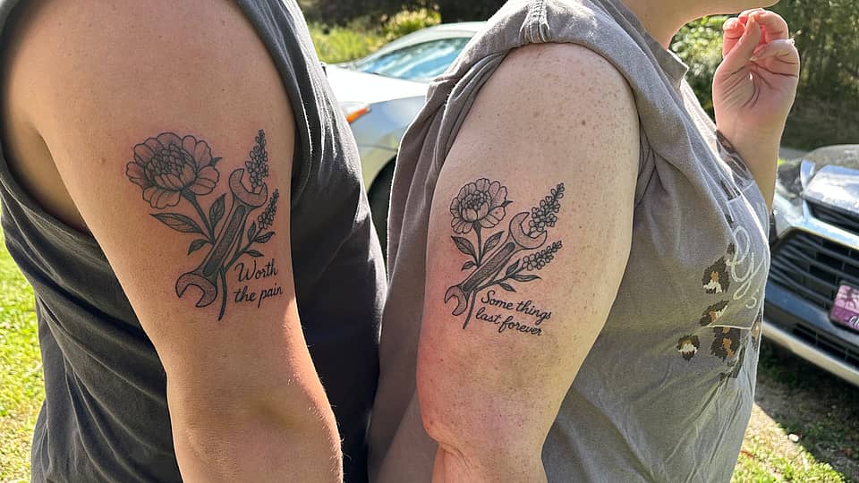 Matching Floral Bouquet with Wrench and Script