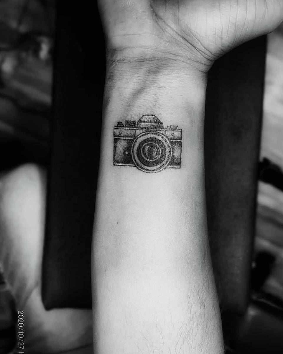 Mini Vintage Camera Wrist Tattoo