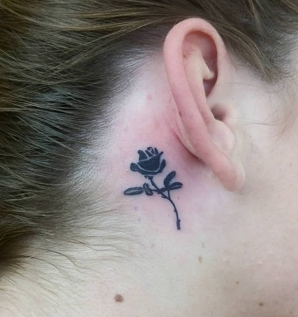 Minimal Black Rose Behind the Ear