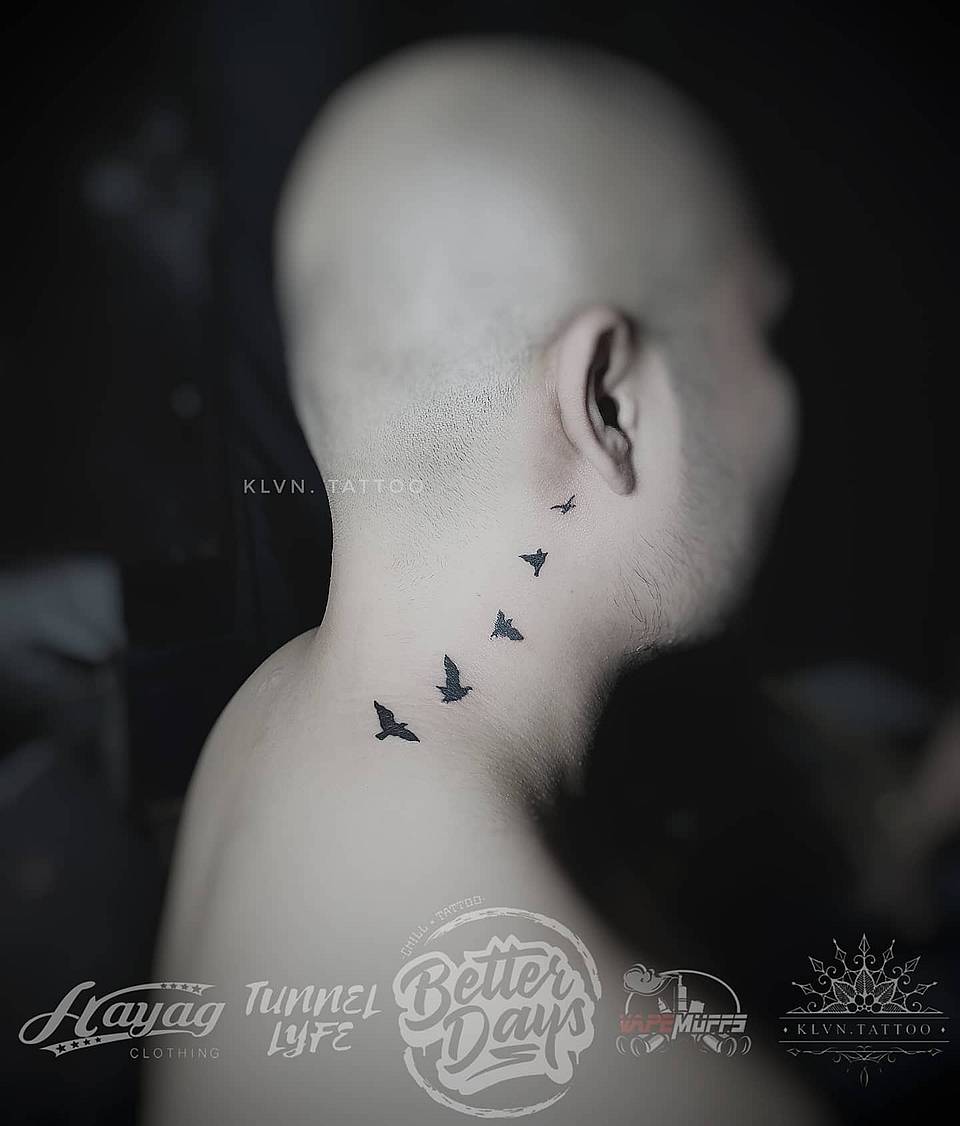 Minimal Flock Nape Tattoo