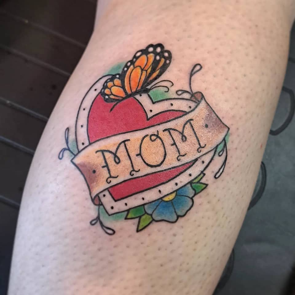 Mom Heart with Butterfly Banner