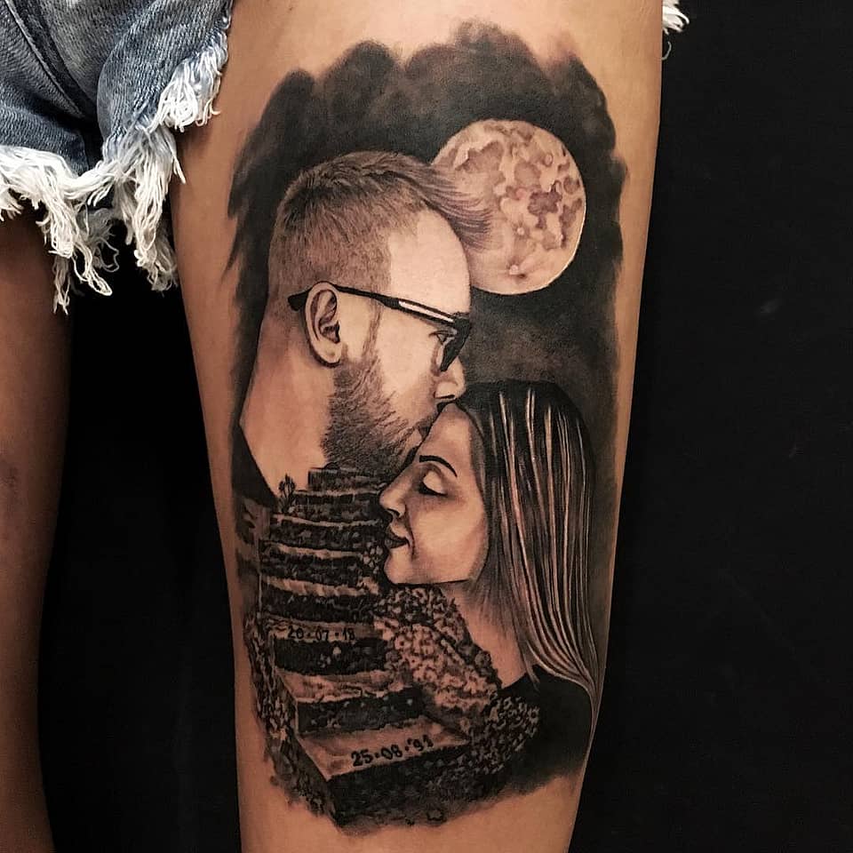 Moonlit Couple Portrait with Memory Staircase