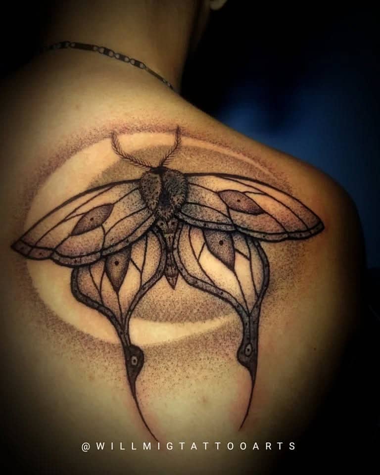 Moonlit Moth Dotwork