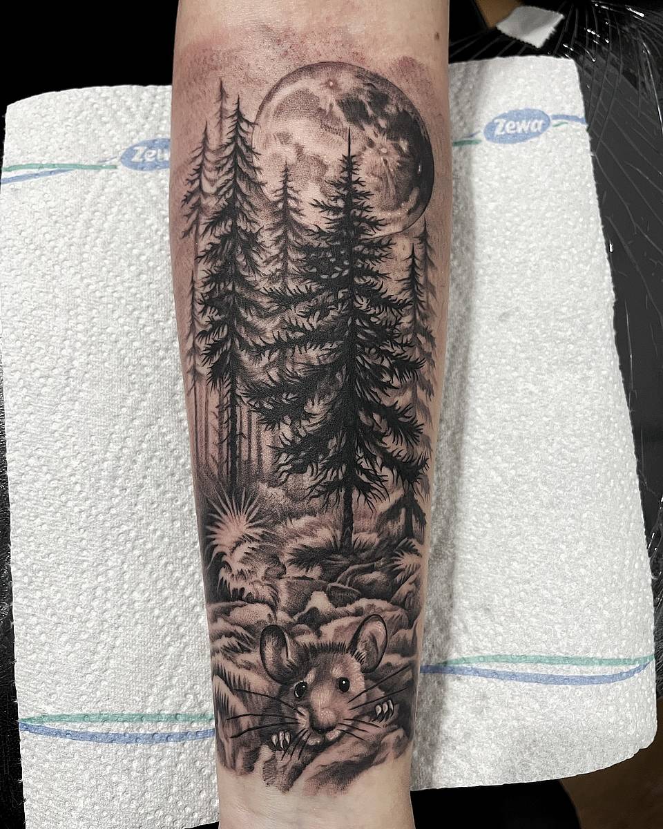 Moonlit Pine & Curious Mouse