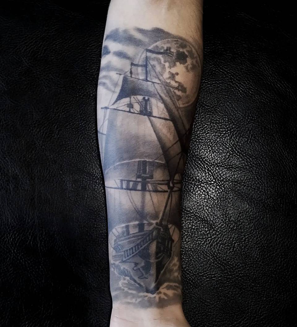 Moonlit Voyage Tall Ship