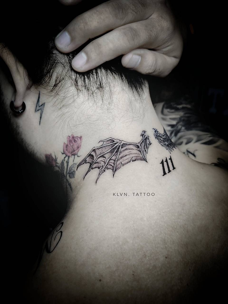Nape Bat Wing with Rose and 111