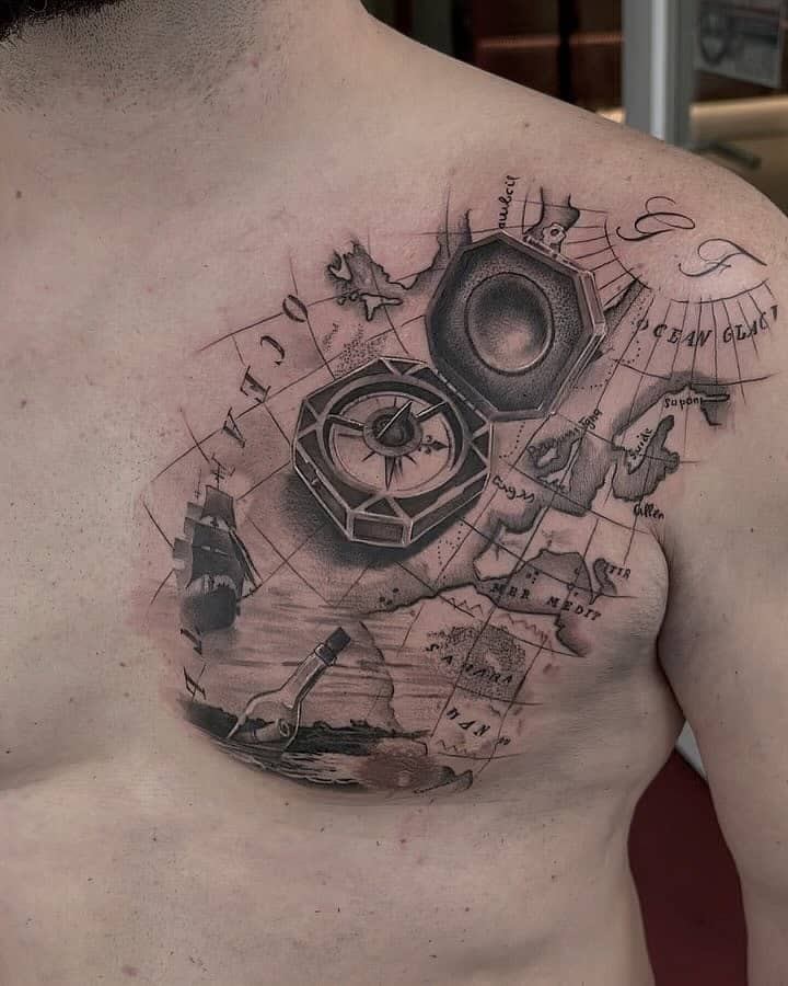 Nautical Compass and Map Chest Piece