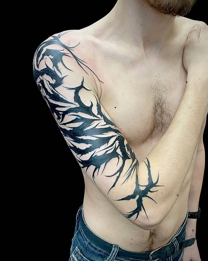 Negative-Space Tribal Half Sleeve
