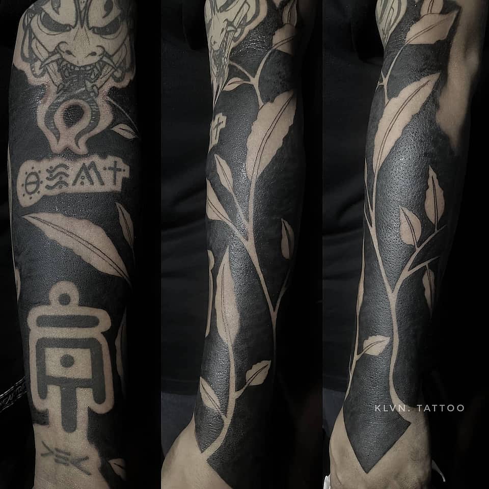 Negative-Space Vine Blackwork Sleeve