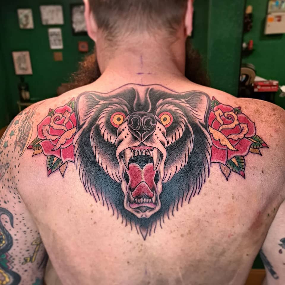 Neo-Traditional Wolf and Roses