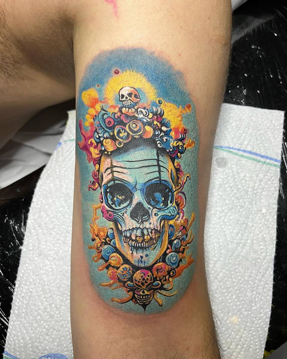 Neon Floral Calavera