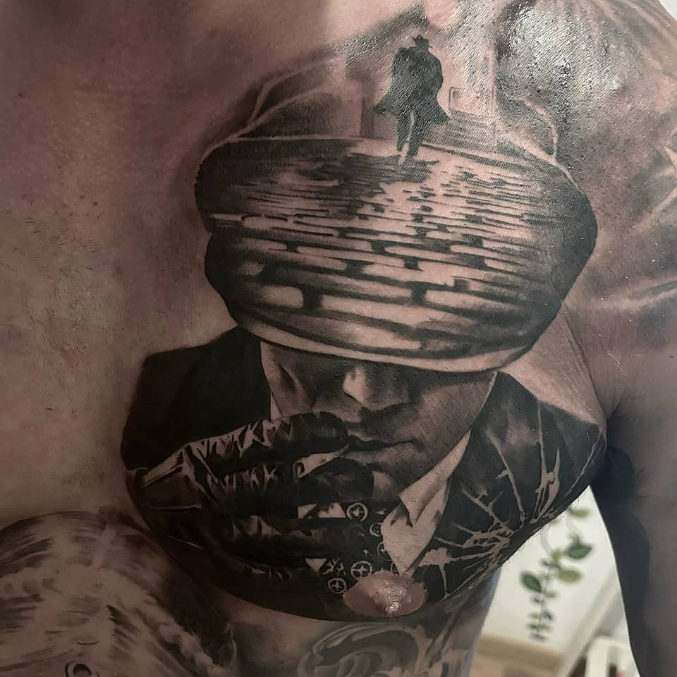 Noir Double-Exposure Chest Portrait