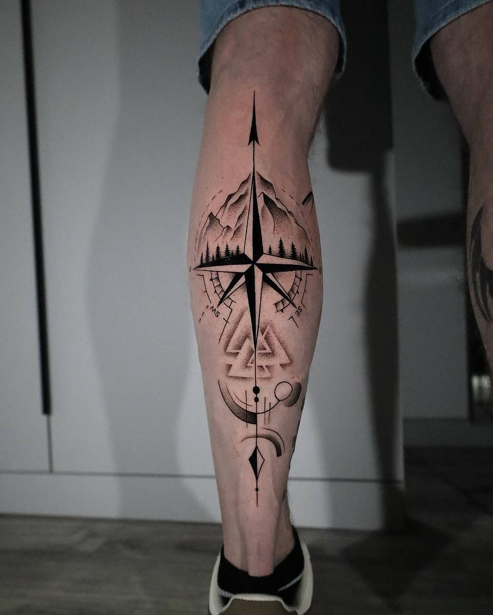 Nordic Compass and Mountain Calf Tattoo