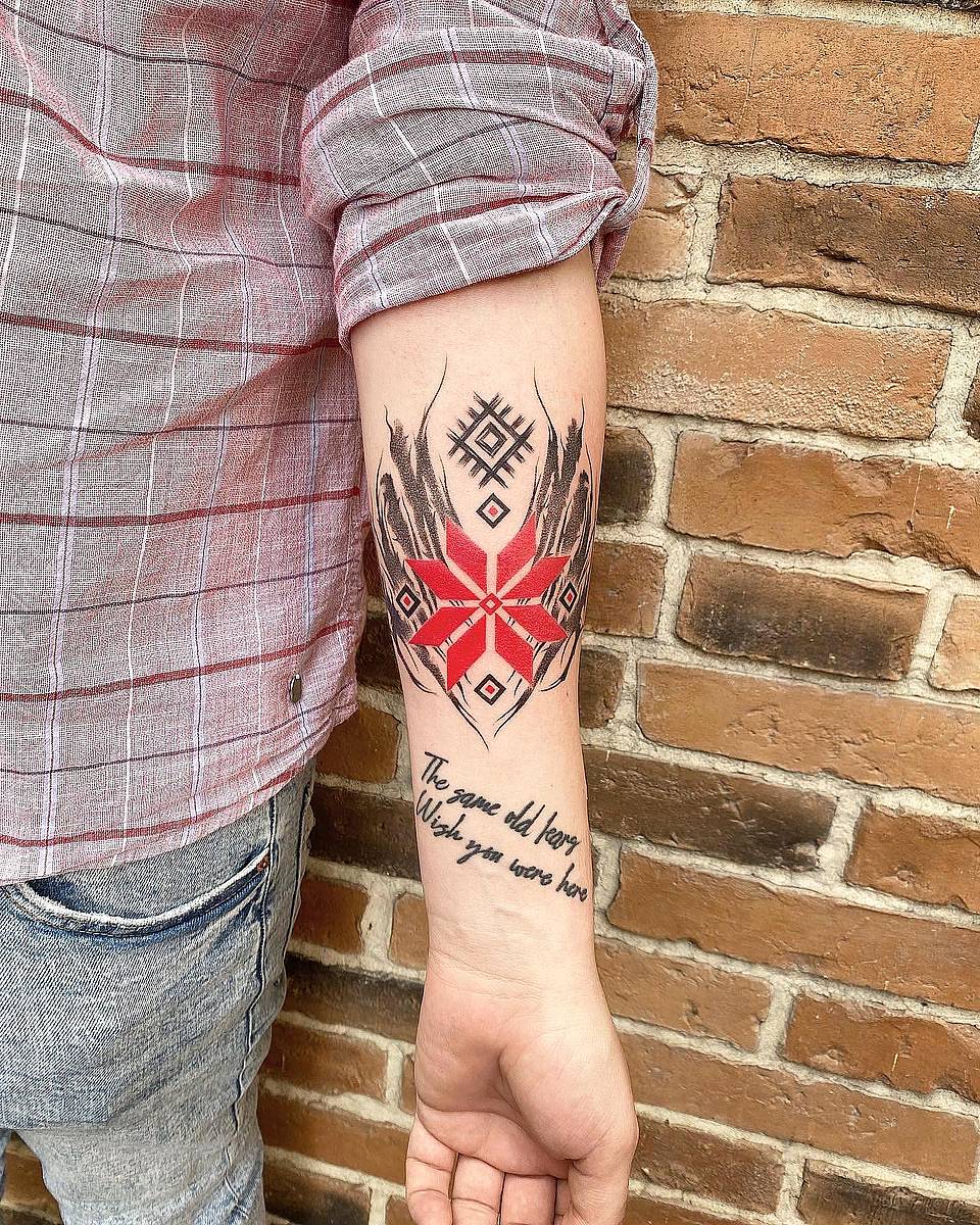 Nordic Red Star with Tribal Flourish