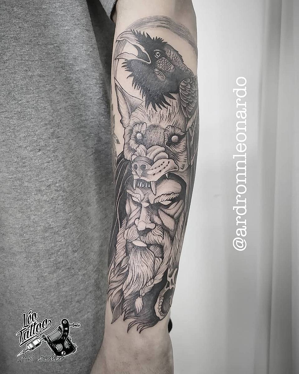 Norse Seer with Raven and Wolf