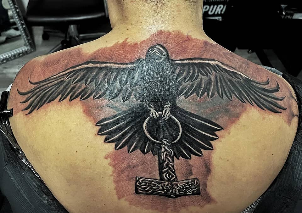 Odin's Raven and Mjölnir Backpiece