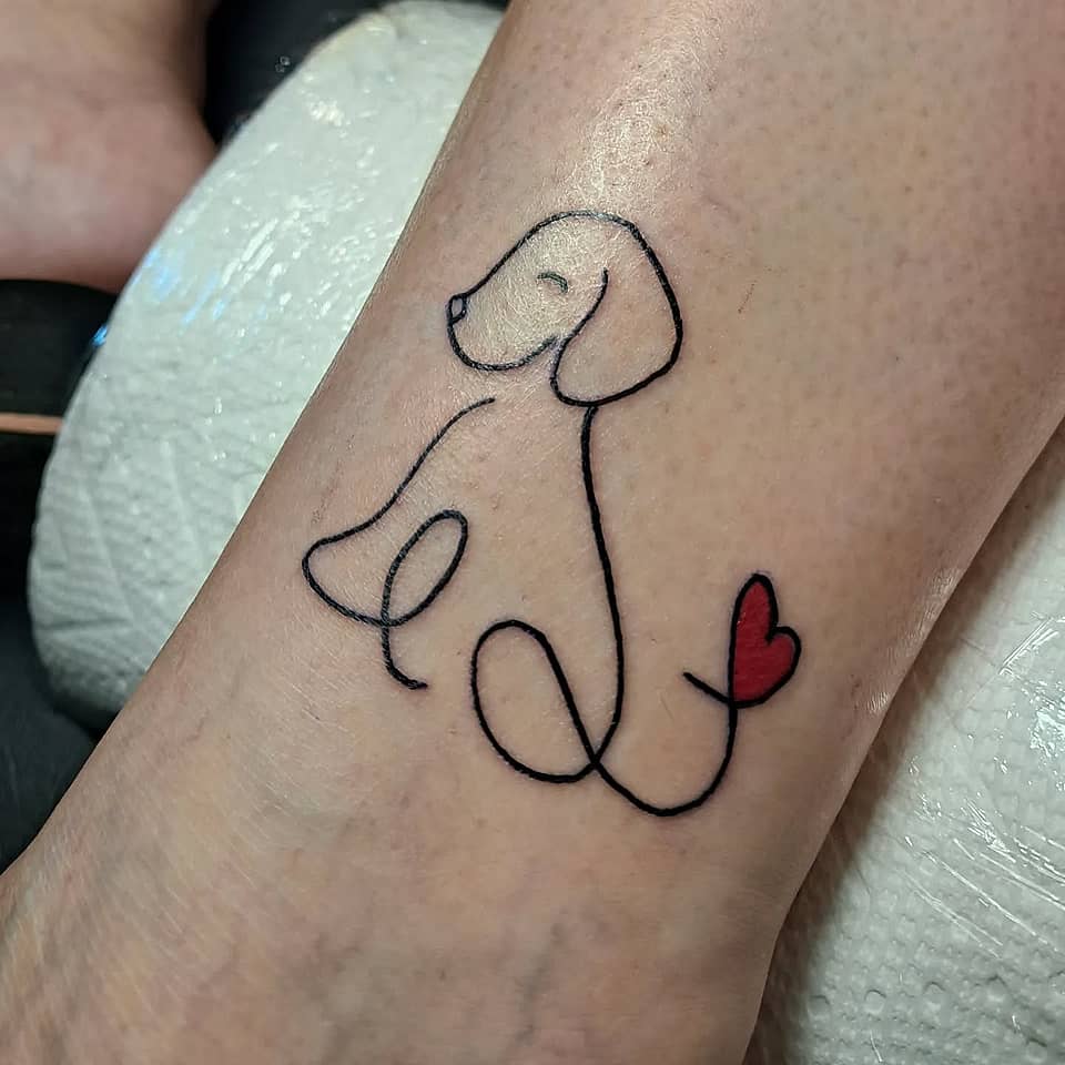 One-Line Dog with Red Heart