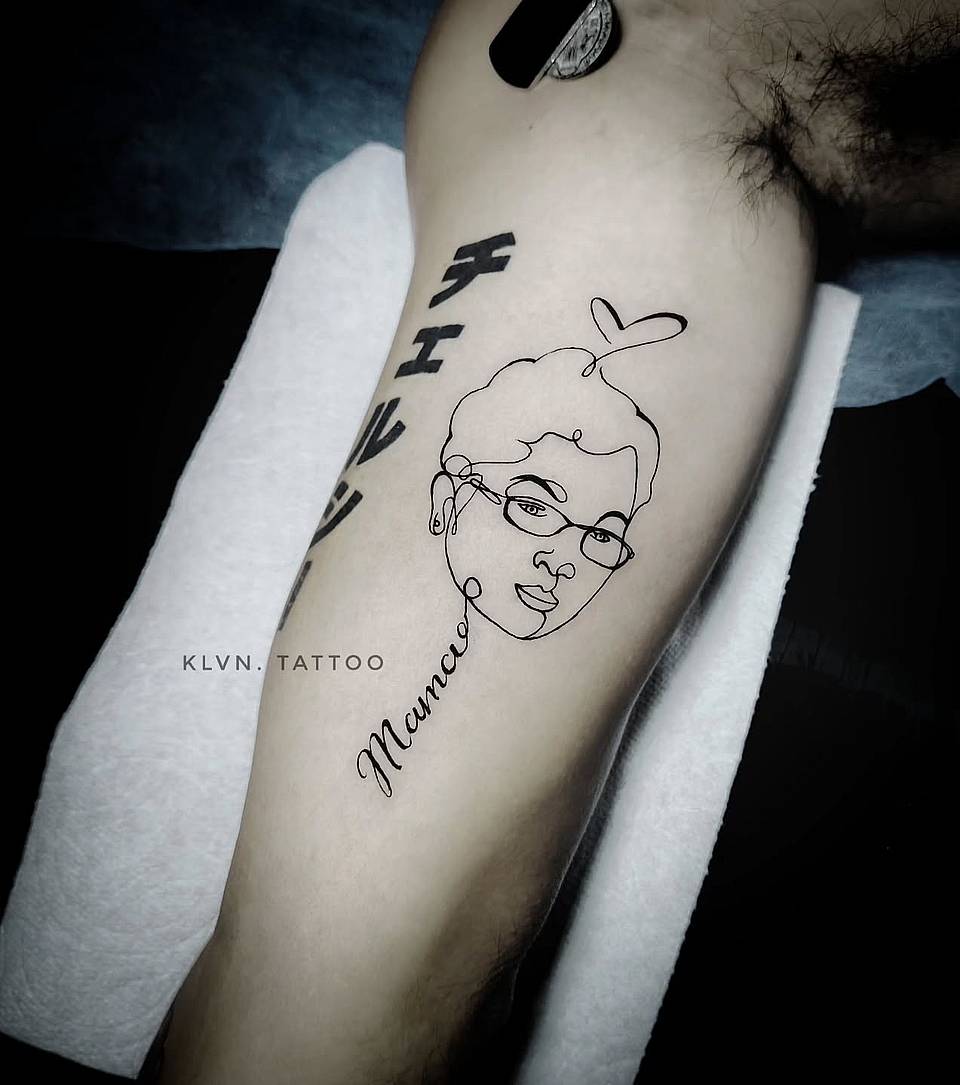 One-Line Portrait with Heart and Script